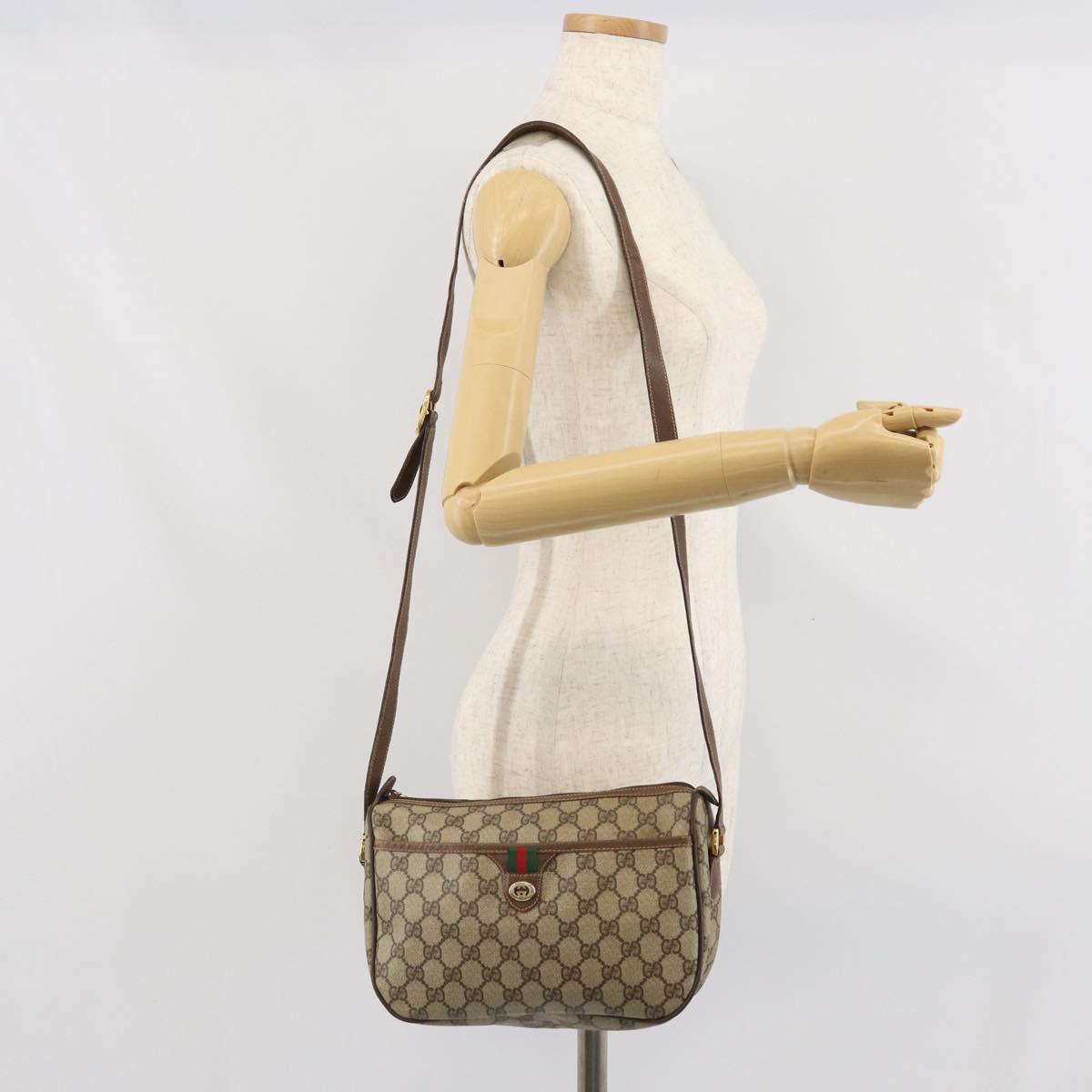 GUCCI GG Supreme Web Sherry Line Bag PVC Beige Gold 89 02 077 Auth ka2041