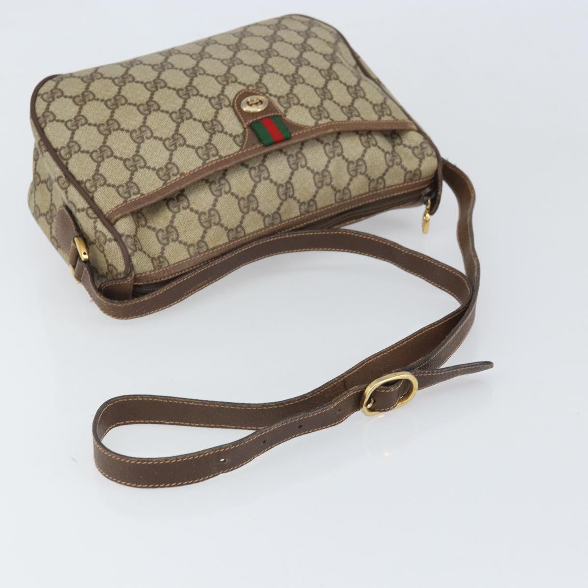 GUCCI GG Supreme Web Sherry Line Bag PVC Beige Gold 89 02 077 Auth ka2041