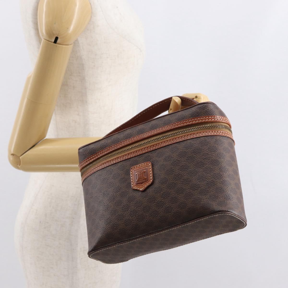 CELINE Macadam Canvas Hand Bag PVC Leather Brown Gold Auth ka2043