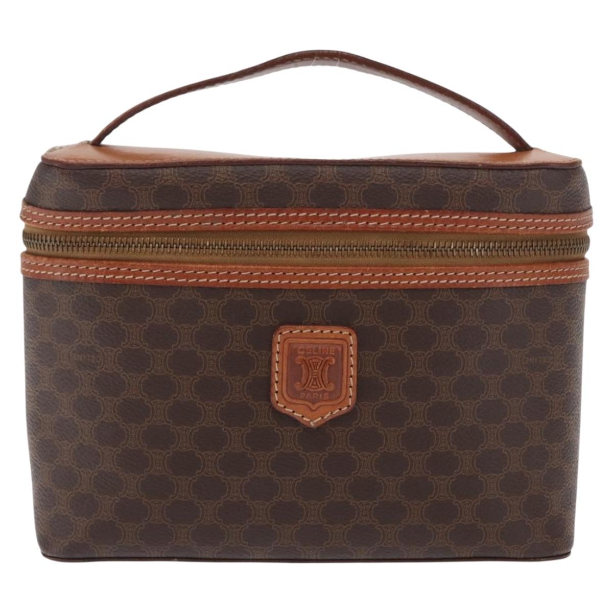 CELINE Macadam Canvas Hand Bag PVC Leather Brown Gold Auth ka2043