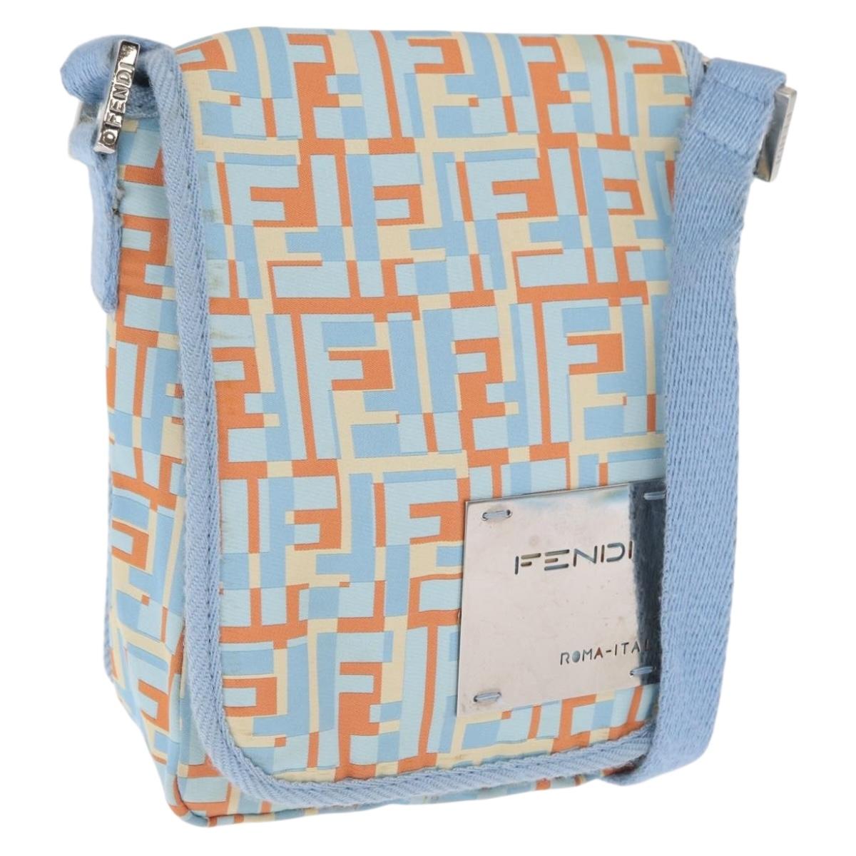 FENDI Zucca Canvas Shoulder Bag Denim Light Blue Silver Auth ka2046
