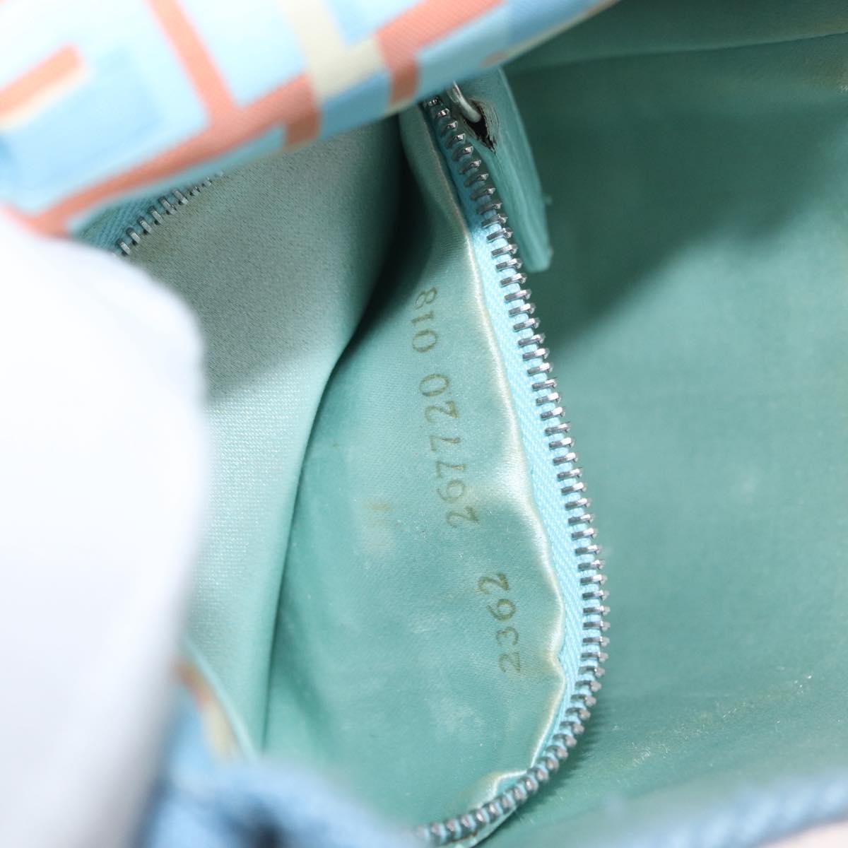FENDI Zucca Canvas Shoulder Bag Denim Light Blue Silver Auth ka2046