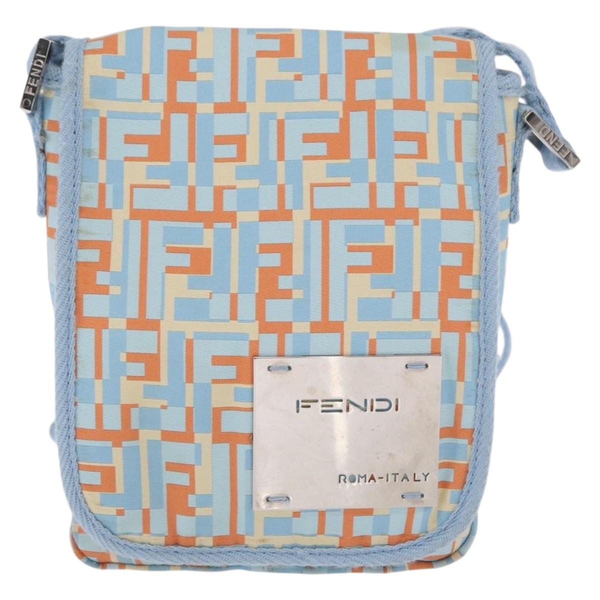 FENDI Zucca Canvas Shoulder Bag Denim Light Blue Silver Auth ka2046