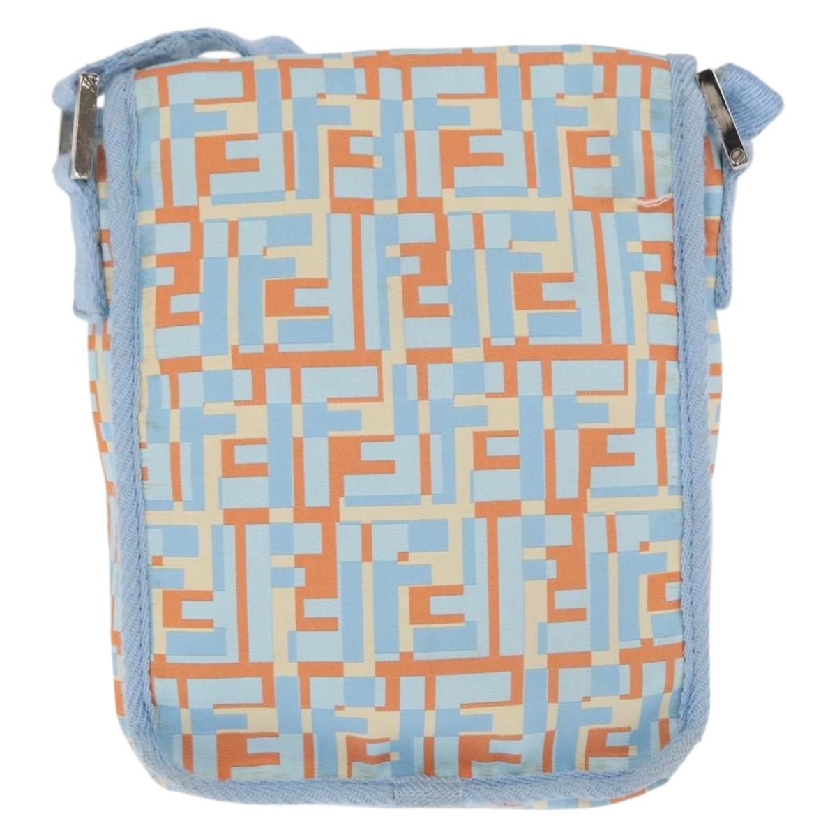 FENDI Zucca Canvas Shoulder Bag Denim Light Blue Silver Auth ka2046