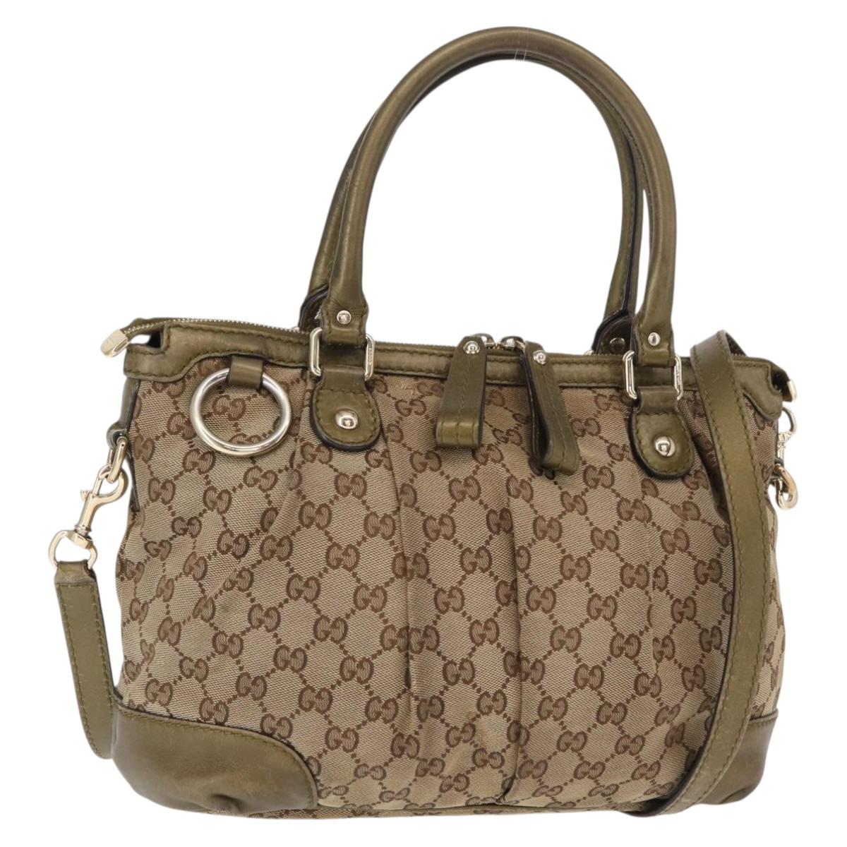 GUCCI GG Canvas Hand Bag 2way Beige Gold 247902 Auth ka205