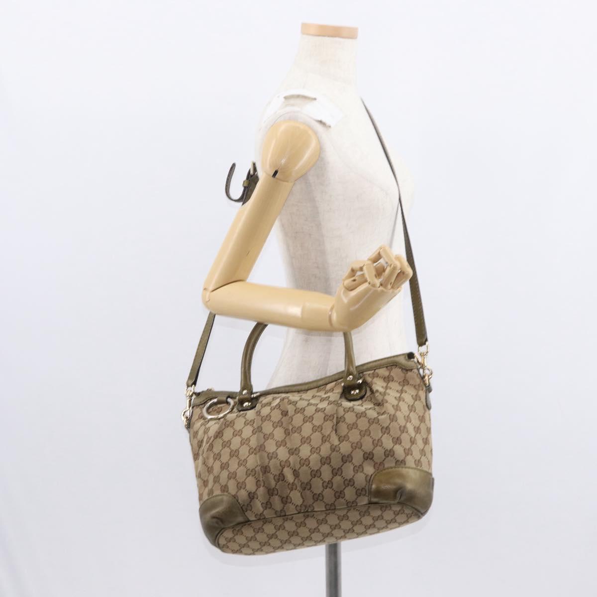 GUCCI GG Canvas Hand Bag 2way Beige Gold 247902 Auth ka205