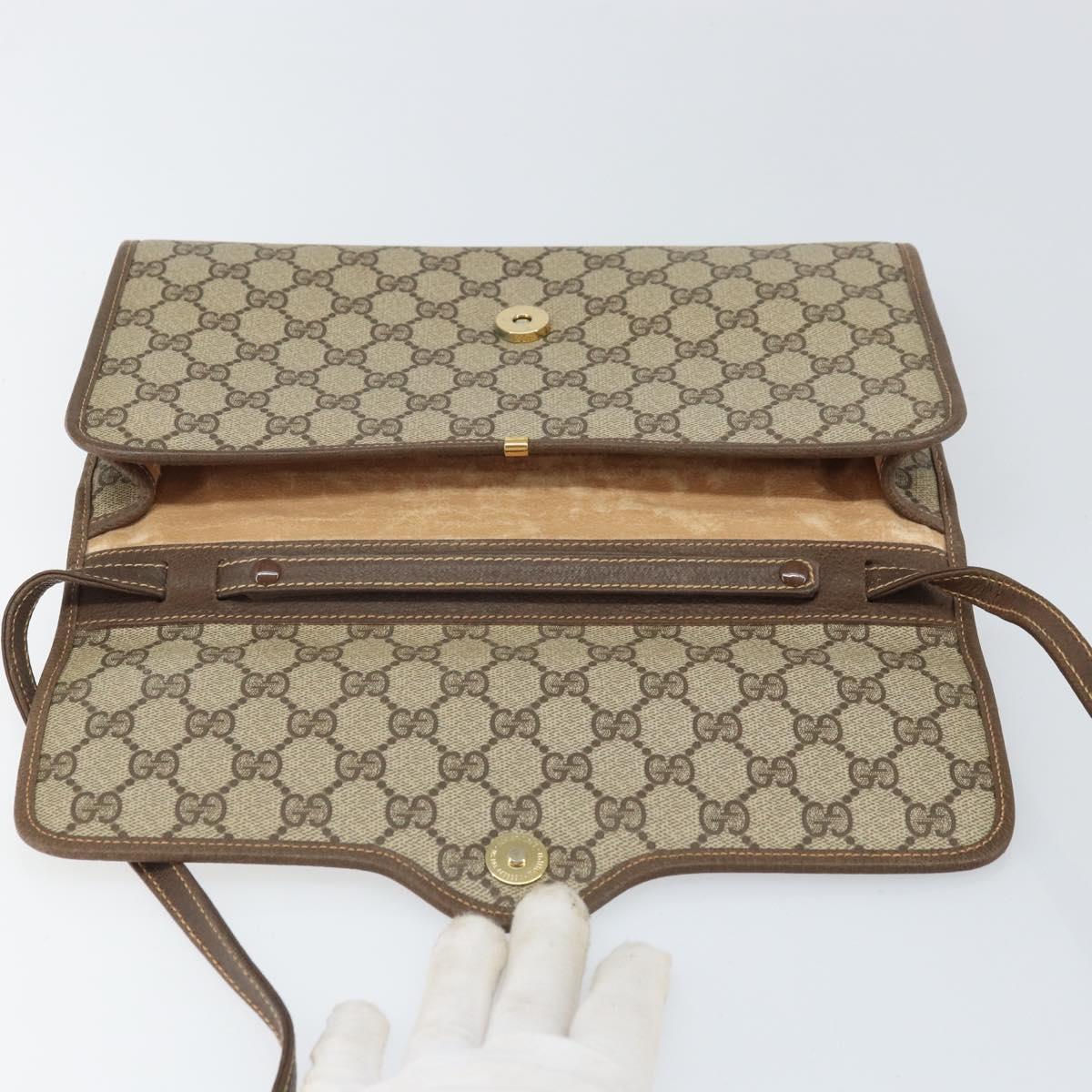 GUCCI GG Supreme Shoulder Bag PVC Beige Gold Auth ka2051