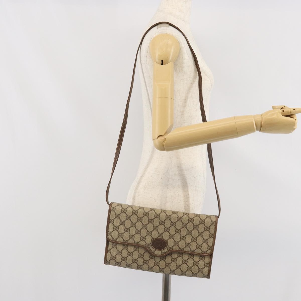 GUCCI GG Supreme Shoulder Bag PVC Beige Gold Auth ka2051