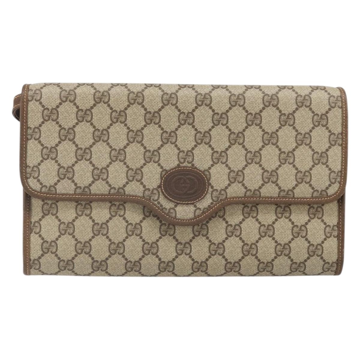 GUCCI GG Supreme Shoulder Bag PVC Beige Gold Auth ka2051