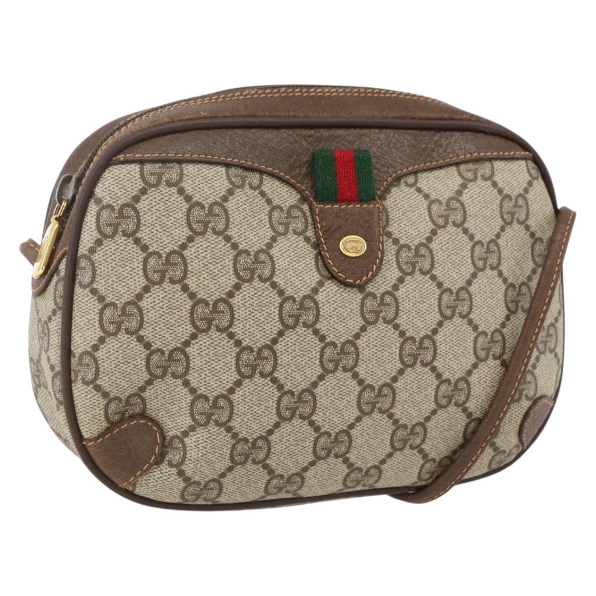 GUCCI GG Supreme Web Sherry Line Bag PVC Beige Gold 89 02 066 Auth ka2054