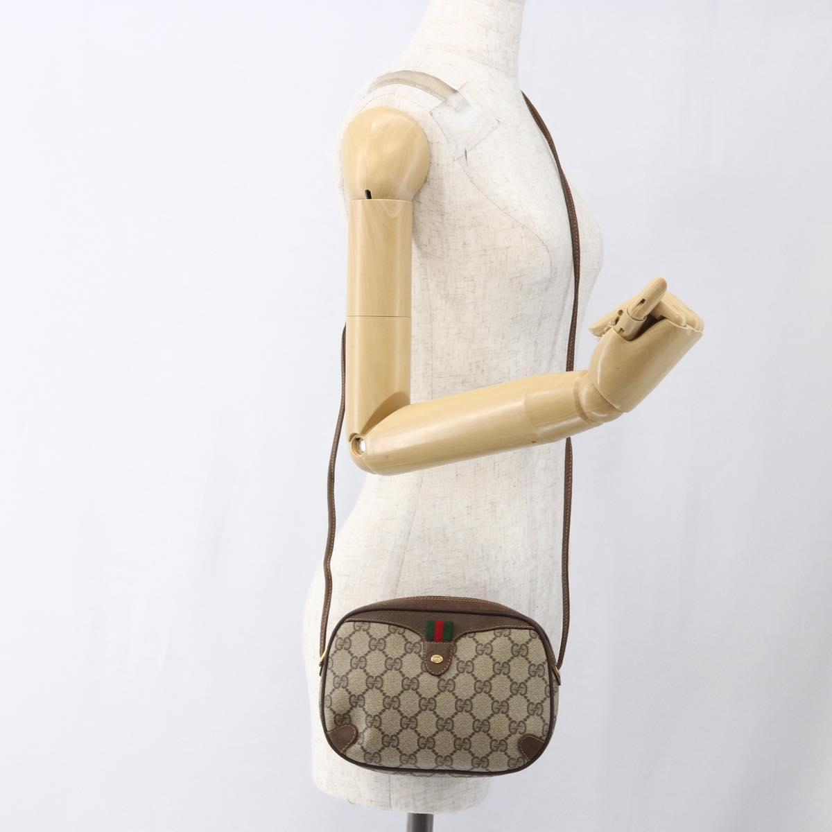GUCCI GG Supreme Web Sherry Line Bag PVC Beige Gold 89 02 066 Auth ka2054
