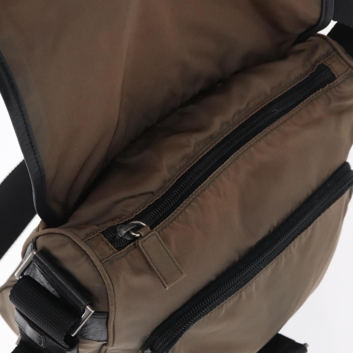 PRADA Shoulder Bag Nylon Brown Silver Auth ka2057