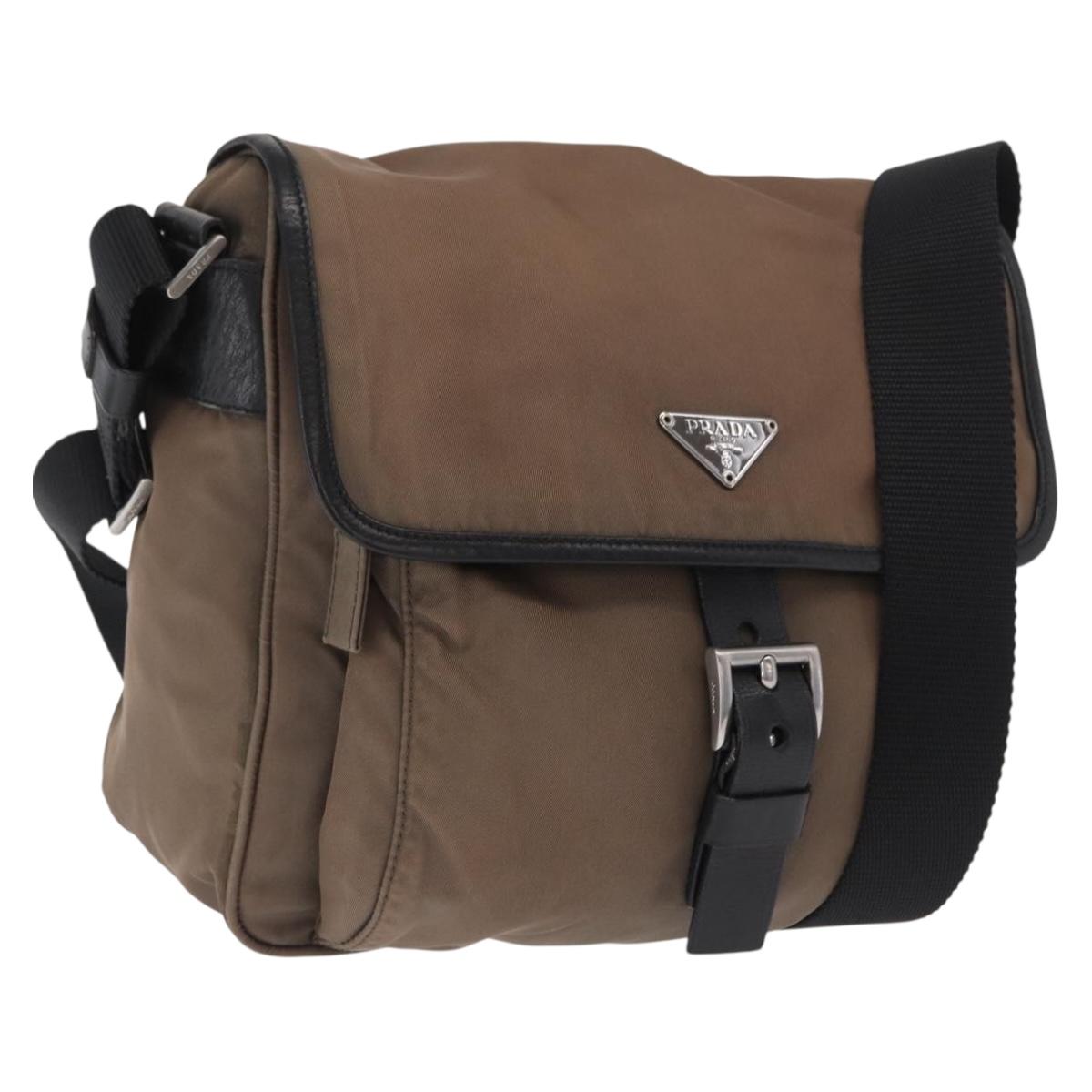 PRADA Shoulder Bag Nylon Brown Silver Auth ka2057