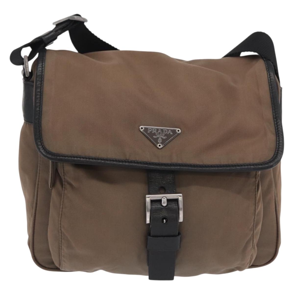 PRADA Shoulder Bag Nylon Brown Silver Auth ka2057
