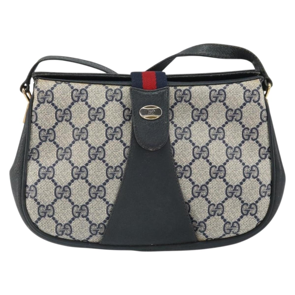 GUCCI GG Supreme Sherry Line Shoulder Bag PVC Navy Gold 116 02 024 Auth ka2058