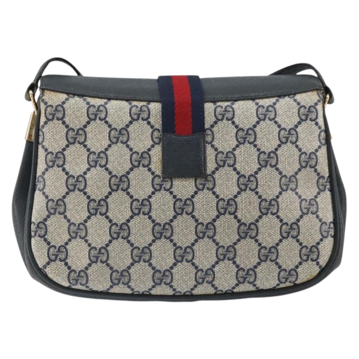 GUCCI GG Supreme Sherry Line Shoulder Bag PVC Navy Gold 116 02 024 Auth ka2058