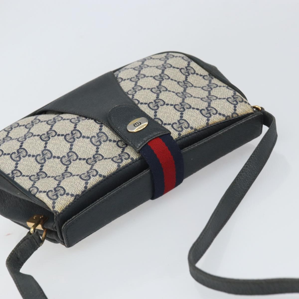 GUCCI GG Supreme Sherry Line Shoulder Bag PVC Navy Gold 116 02 024 Auth ka2058