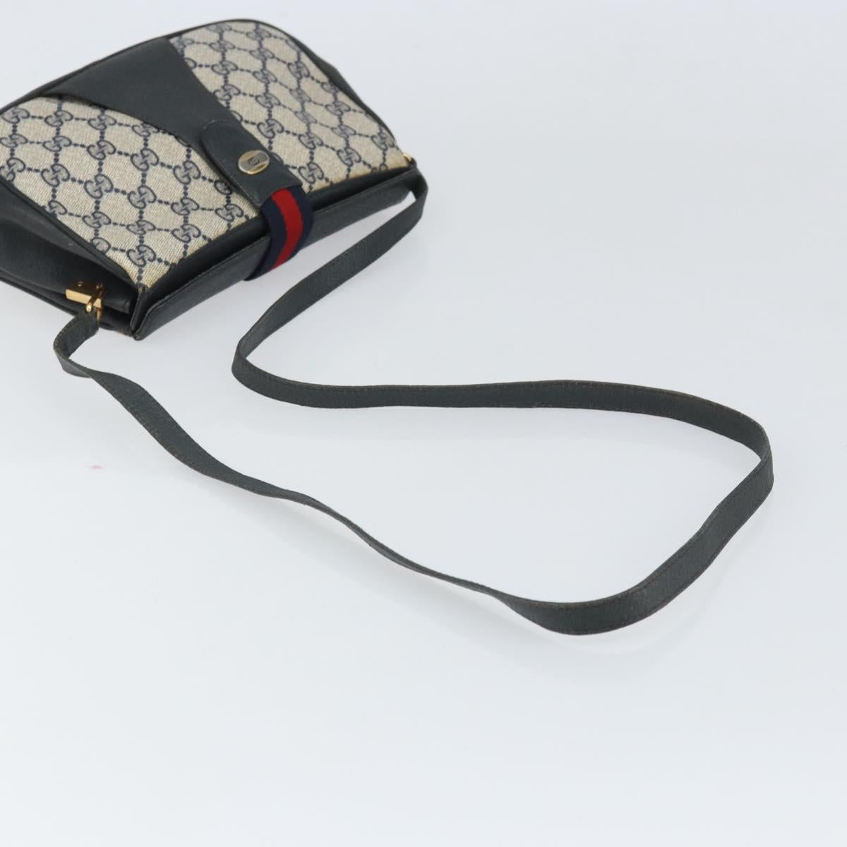 GUCCI GG Supreme Sherry Line Shoulder Bag PVC Navy Gold 116 02 024 Auth ka2058