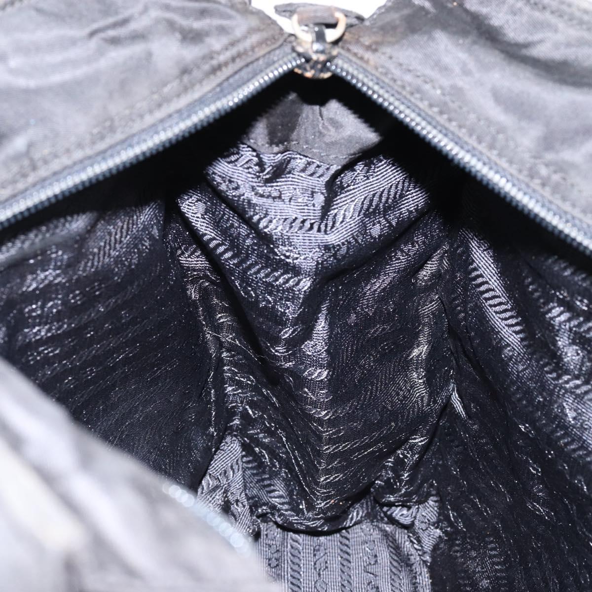 PRADA Chain Hand Bag Nylon Black Silver Auth ka207