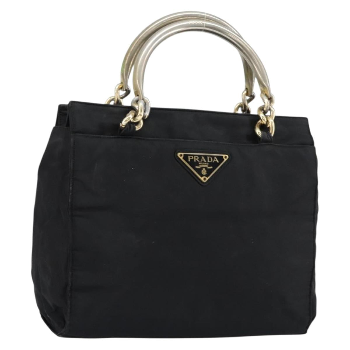 PRADA Chain Hand Bag Nylon Black Silver Auth ka207