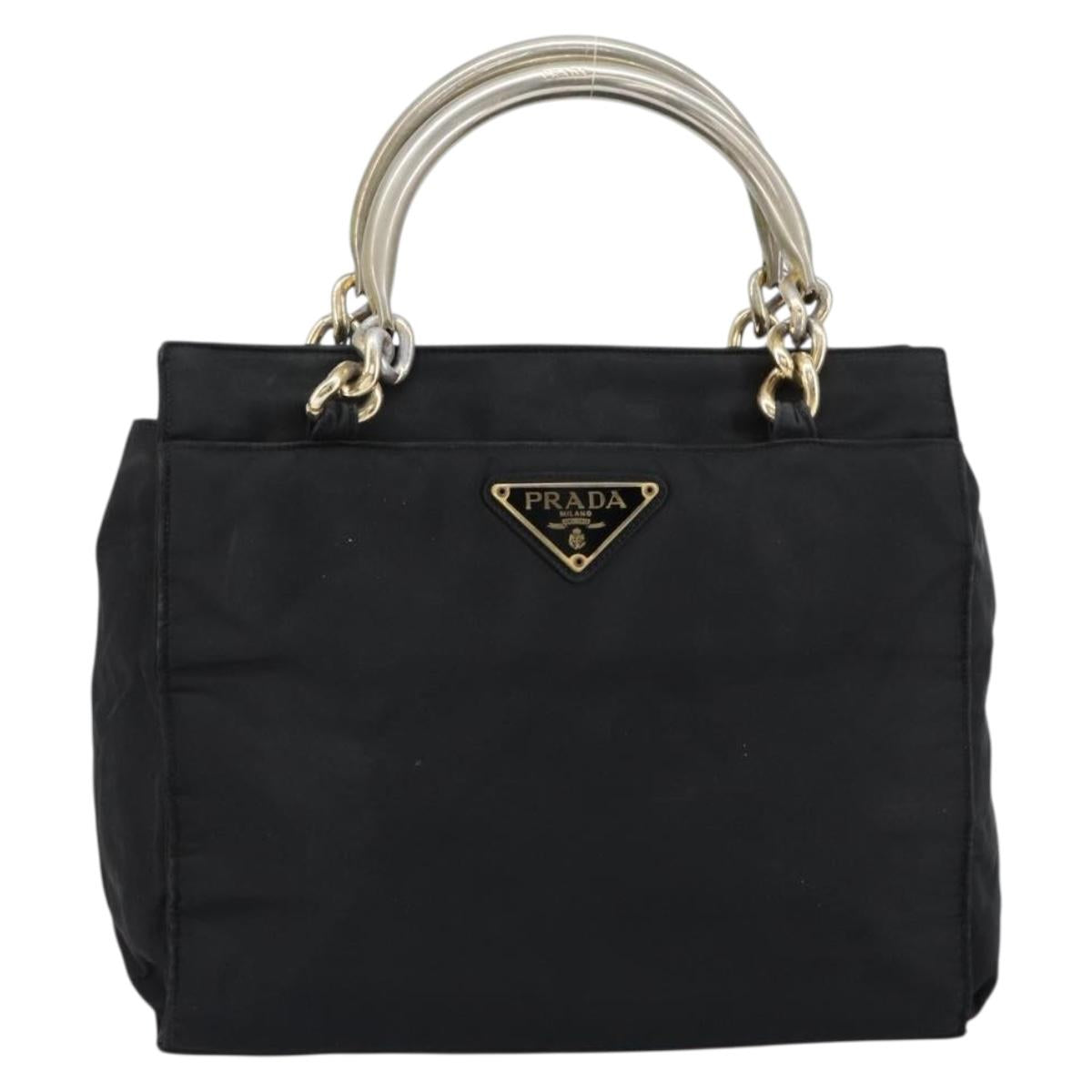 PRADA Chain Hand Bag Nylon Black Silver Auth ka207