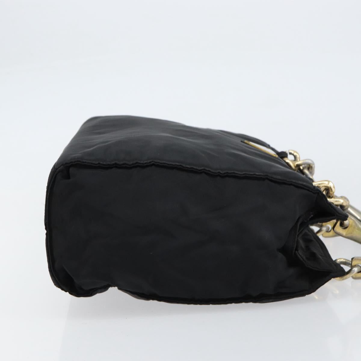 PRADA Chain Hand Bag Nylon Black Silver Auth ka207