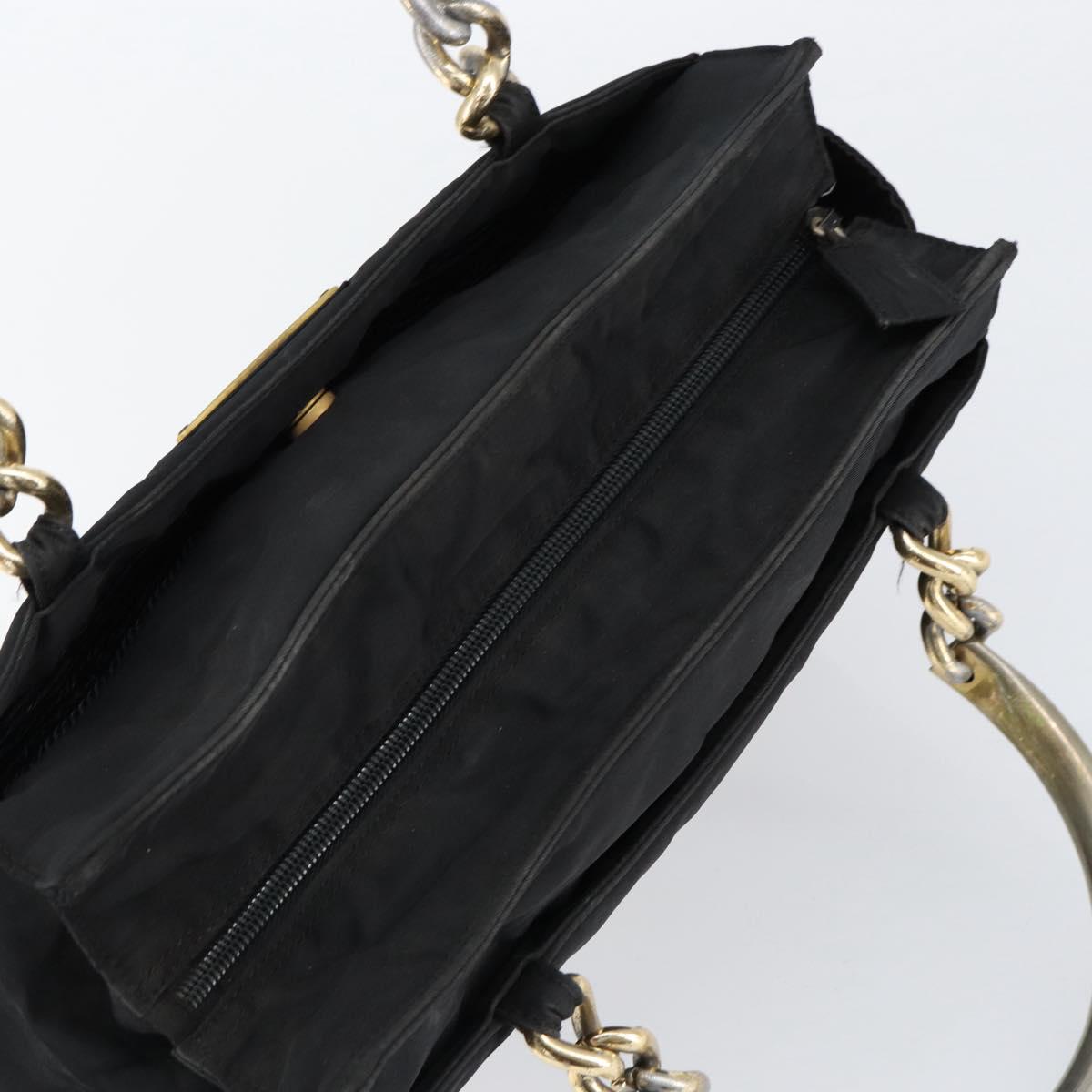 PRADA Chain Hand Bag Nylon Black Silver Auth ka207
