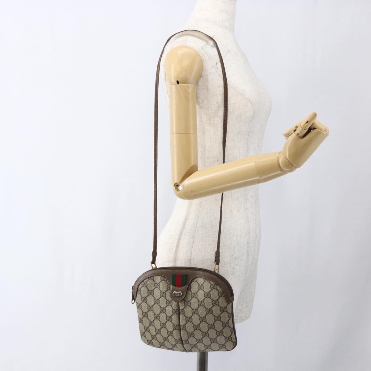 GUCCI GG Supreme Web Sherry Line Bag PVC Beige Gold 904 02 047 Auth ka2077