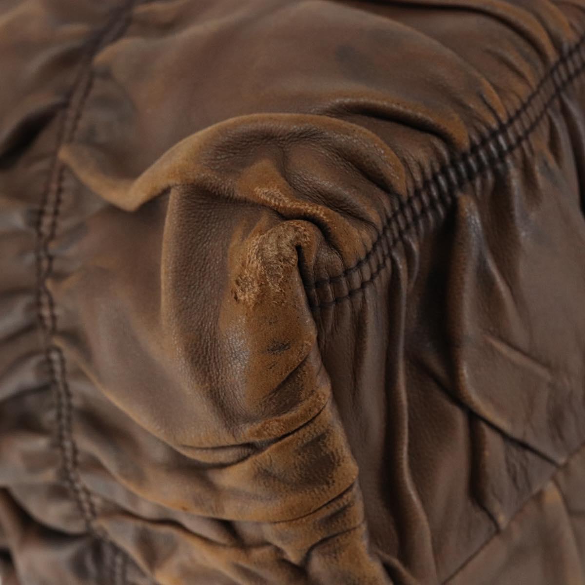 PRADA Hand Bag Leather Dark Brown Gold Auth ka208