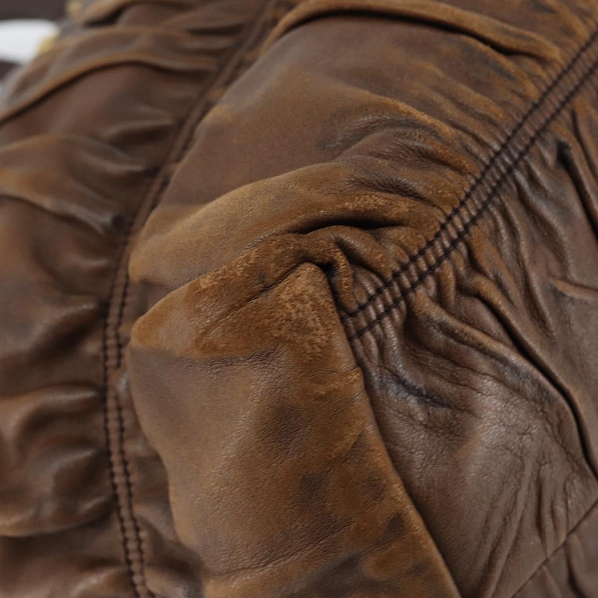 PRADA Hand Bag Leather Dark Brown Gold Auth ka208