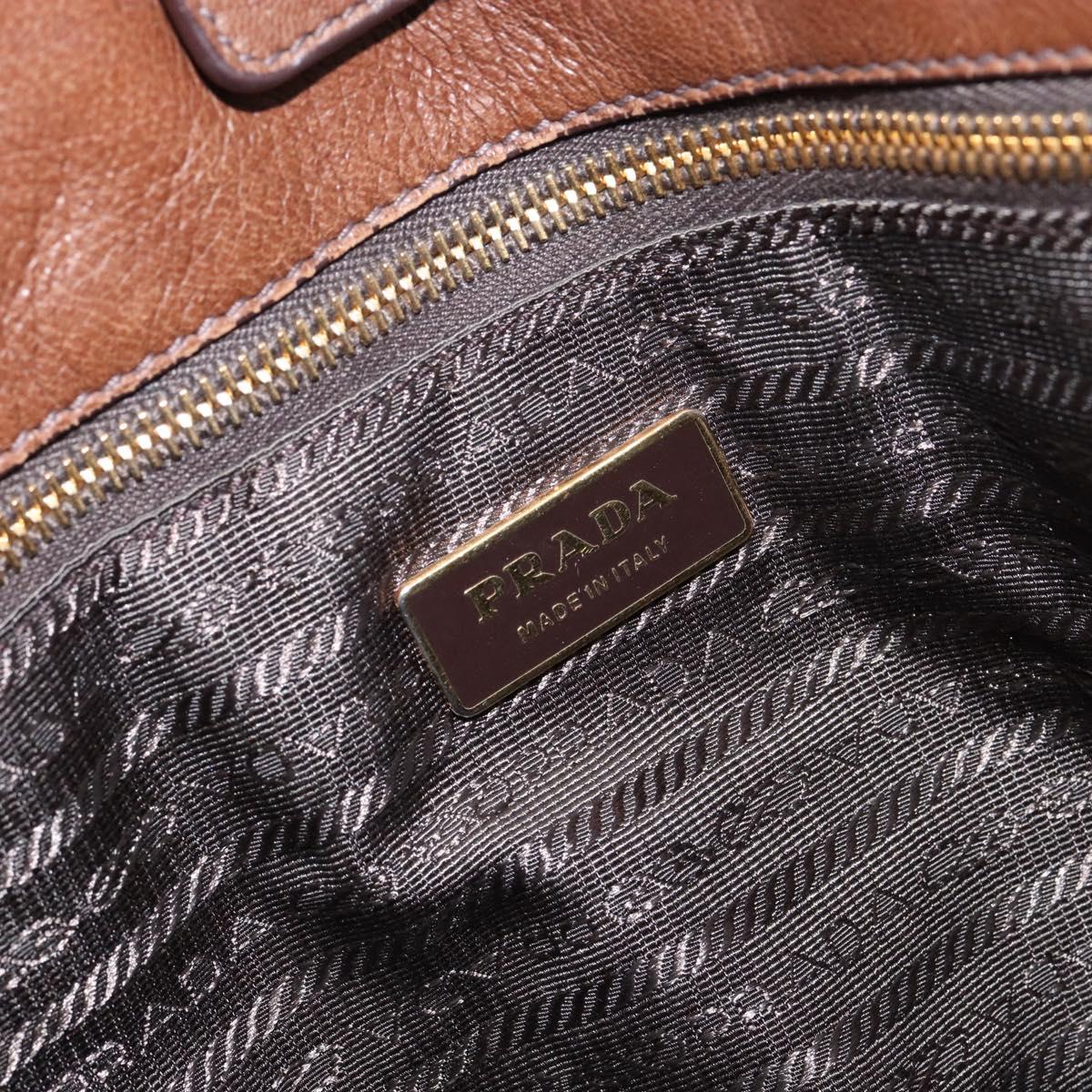 PRADA Hand Bag Leather Dark Brown Gold Auth ka208