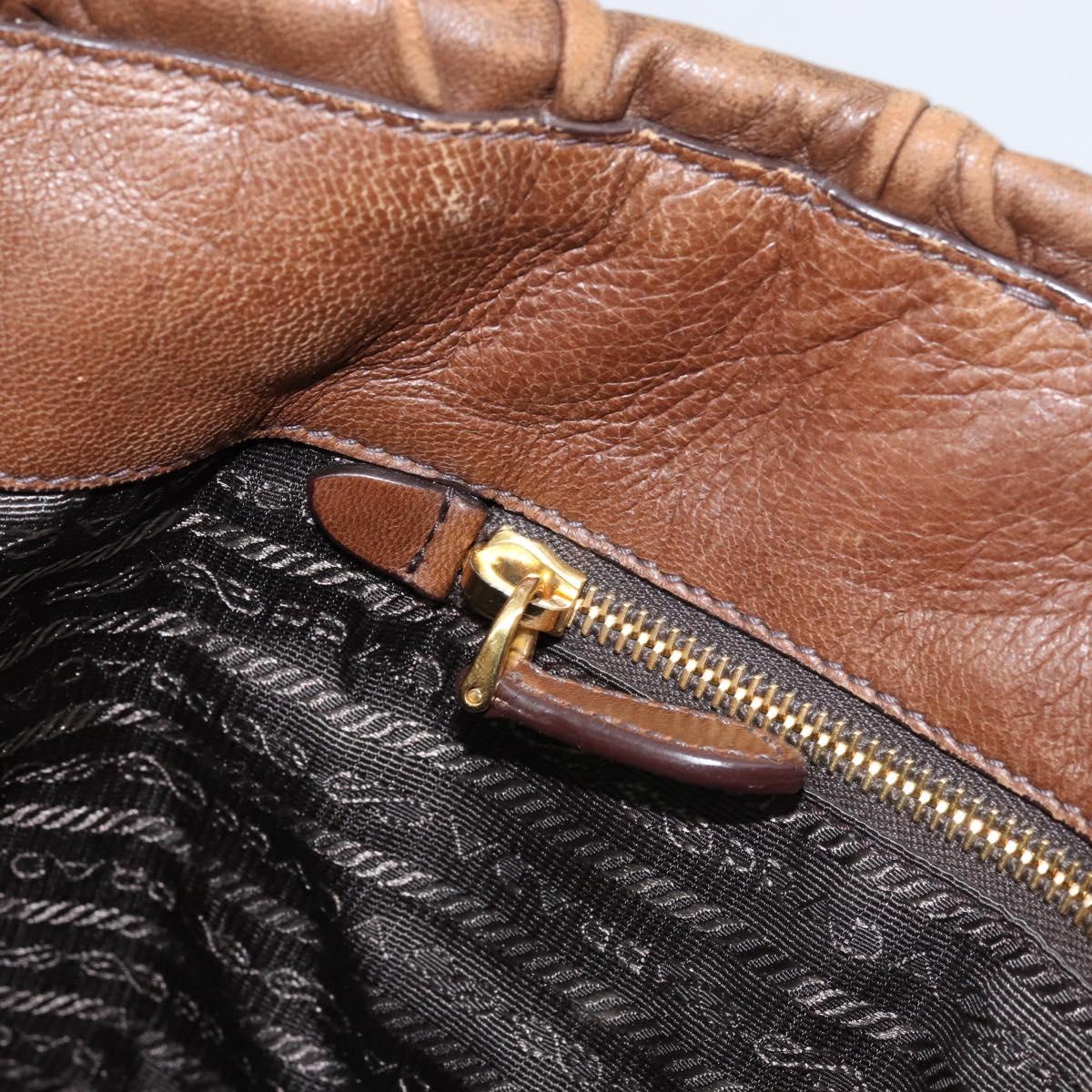 PRADA Hand Bag Leather Dark Brown Gold Auth ka208