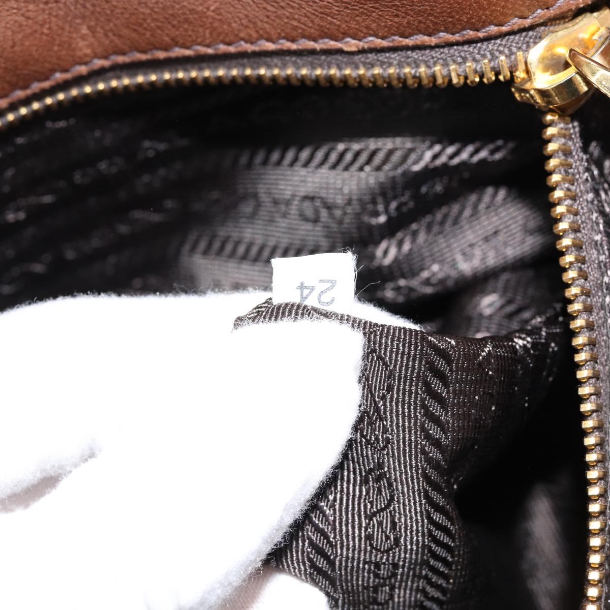 PRADA Hand Bag Leather Dark Brown Gold Auth ka208