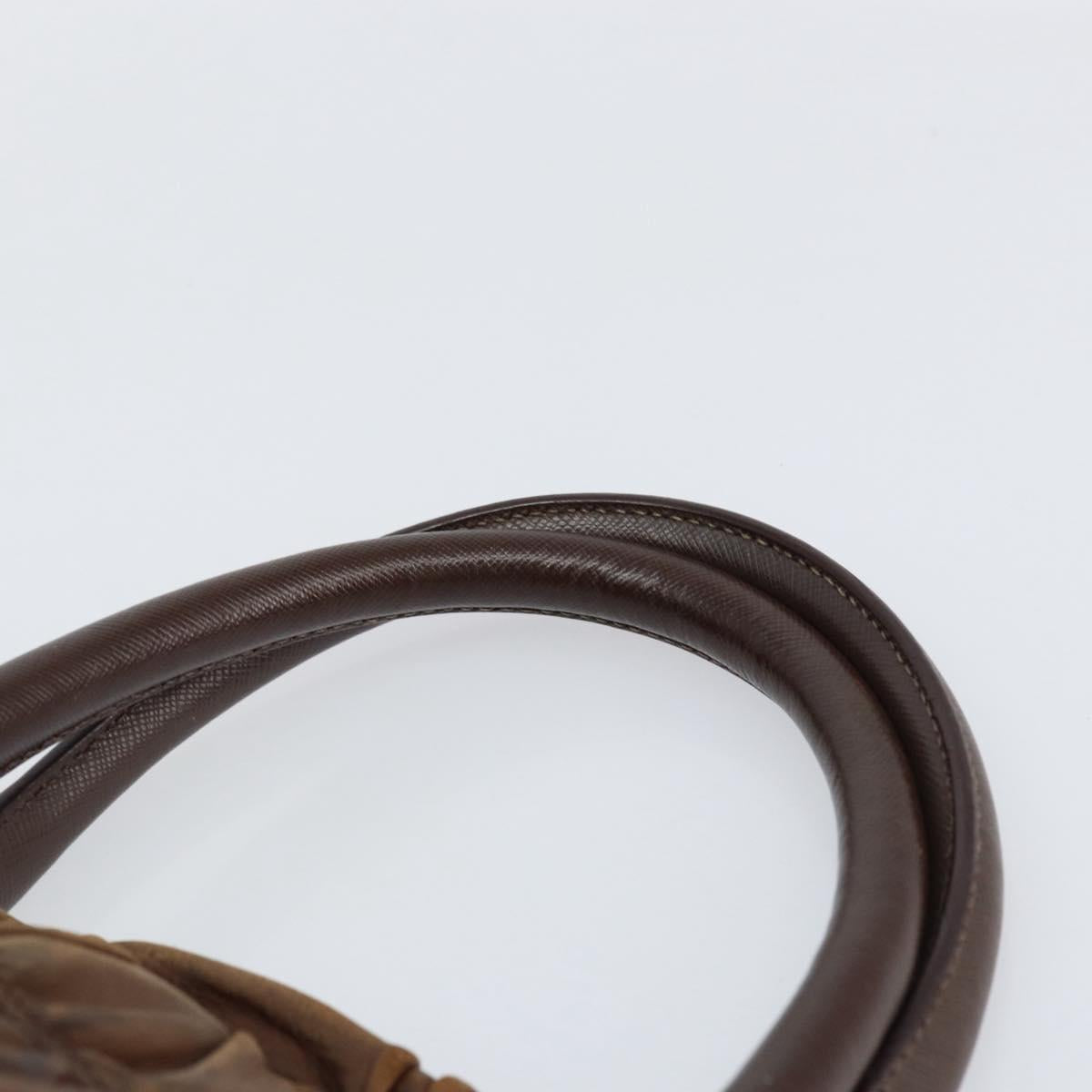 PRADA Hand Bag Leather Dark Brown Gold Auth ka208