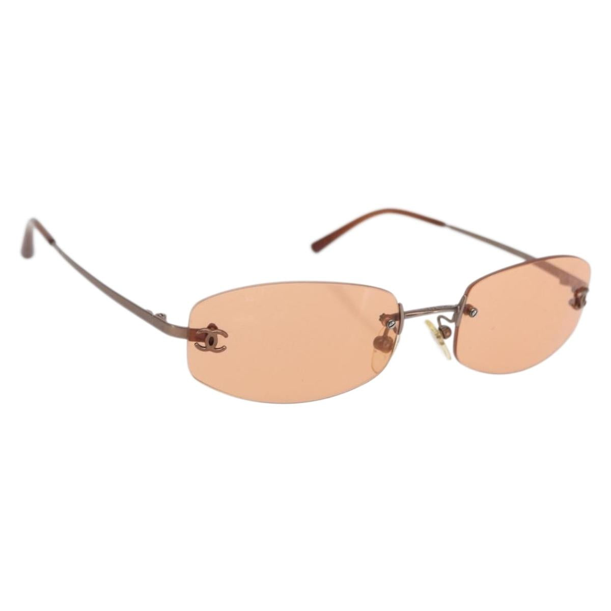 CHANEL Sunglasses metal Orange CC Auth ka2083