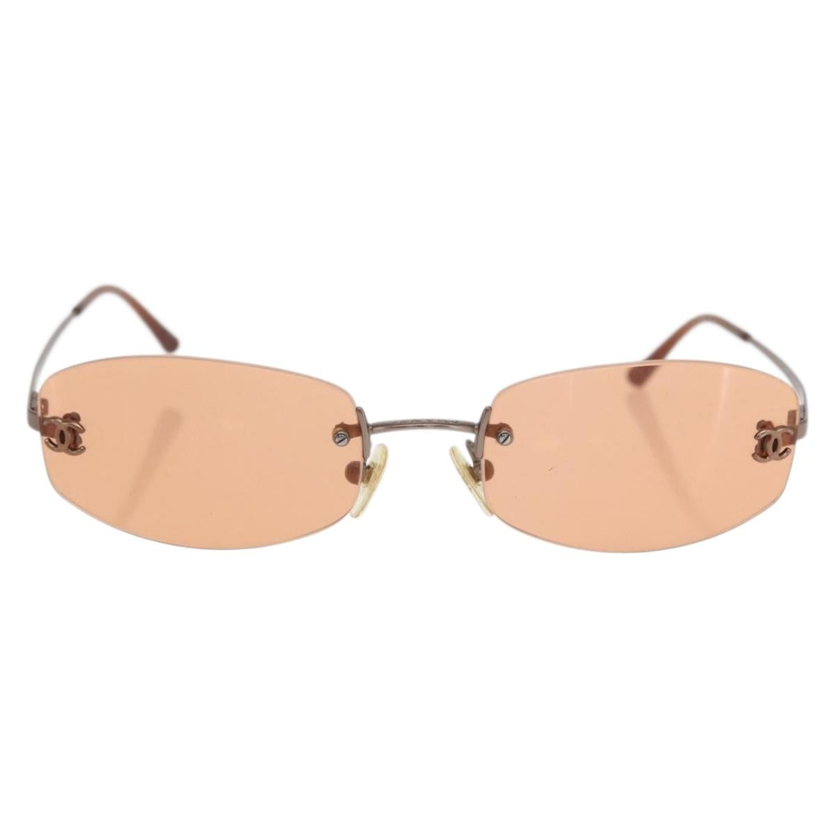 CHANEL Sunglasses metal Orange CC Auth ka2083