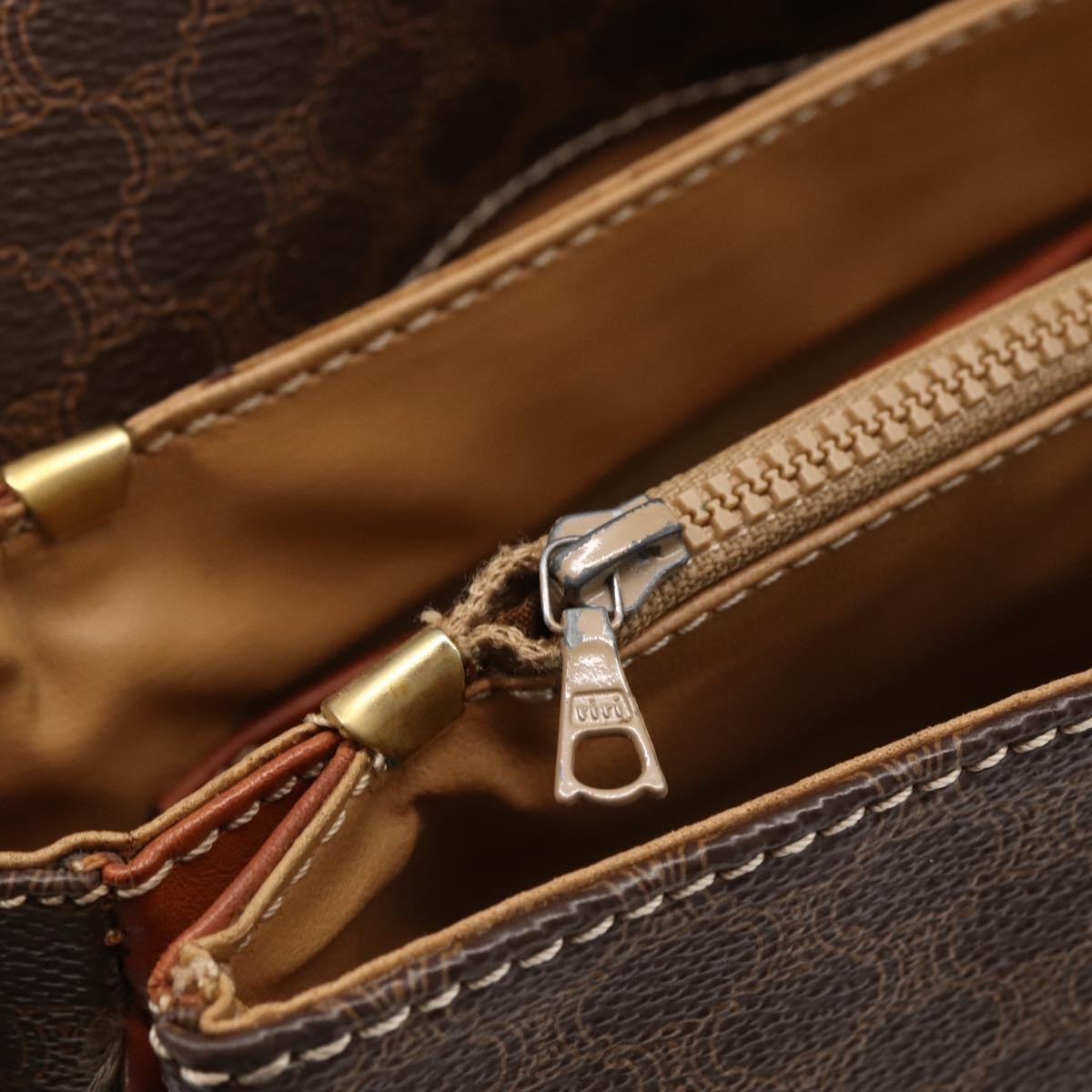 CELINE Macadam Canvas Shoulder Bag PVC Leather Brown Gold Auth ka209