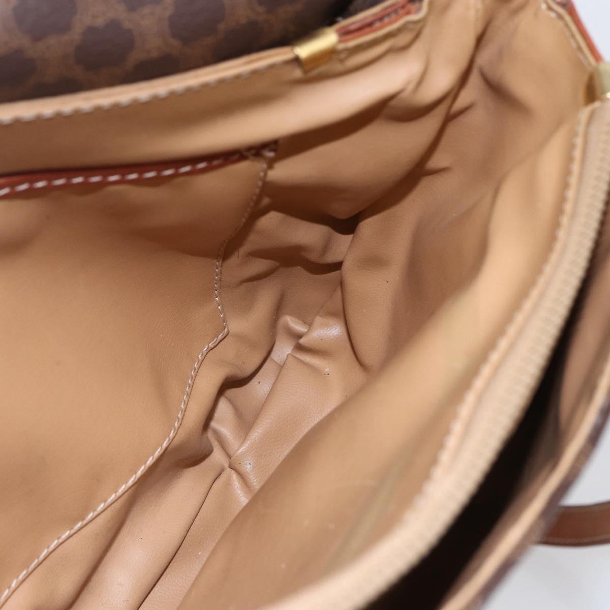 CELINE Macadam Canvas Shoulder Bag PVC Leather Brown Gold Auth ka209
