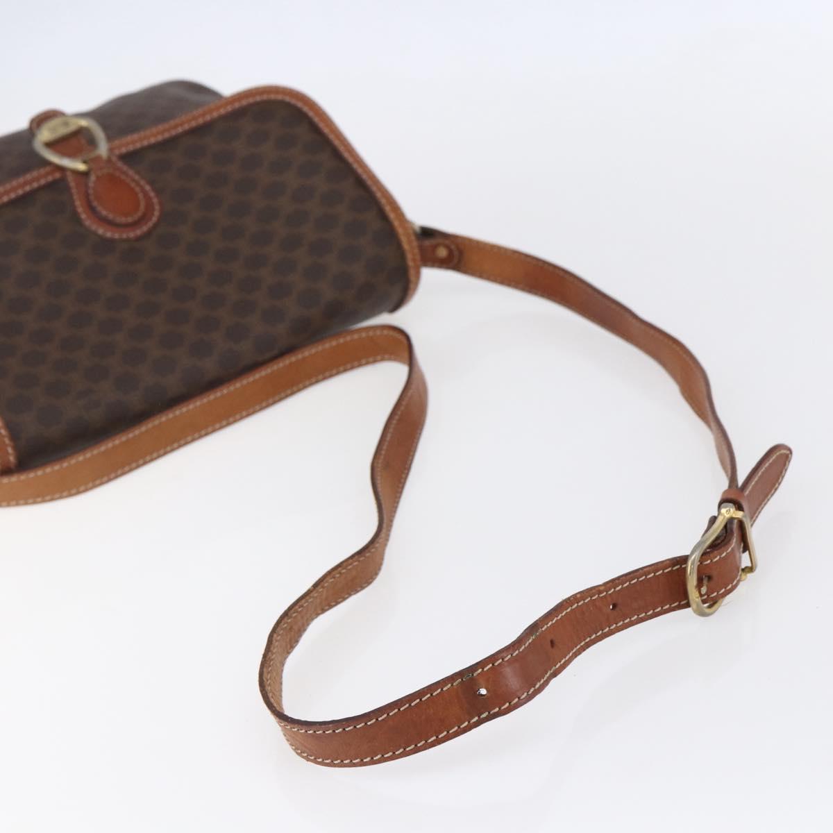 CELINE Macadam Canvas Shoulder Bag PVC Leather Brown Gold Auth ka209