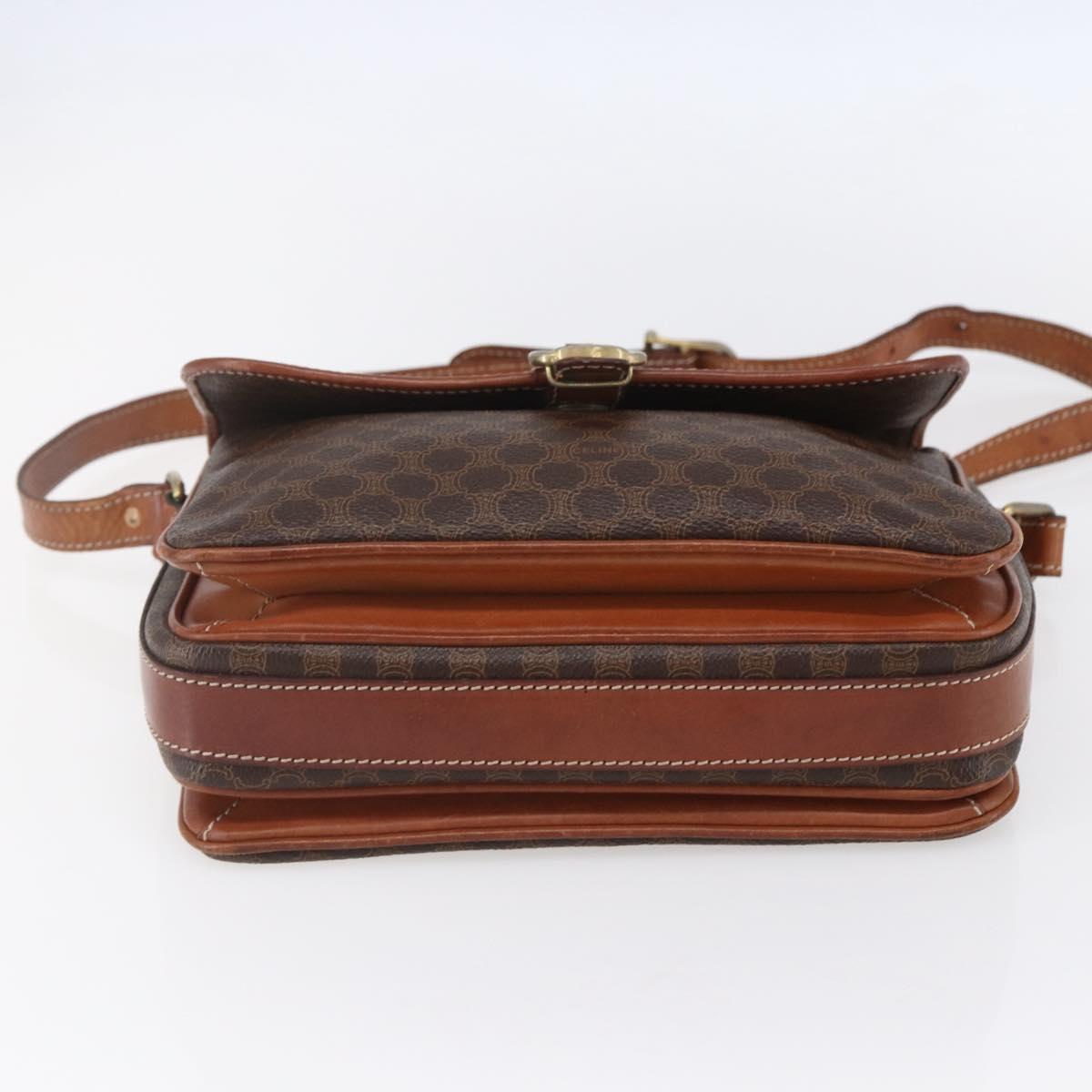 CELINE Macadam Canvas Shoulder Bag PVC Leather Brown Gold Auth ka209