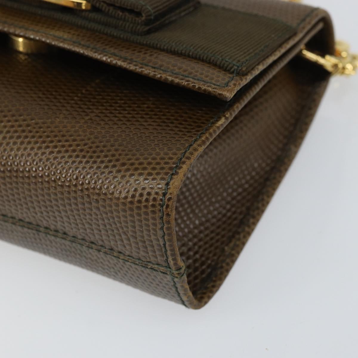 Salvatore Ferragamo Vara Ribbon Chain Bag Leather Brown Gold Auth ka2095