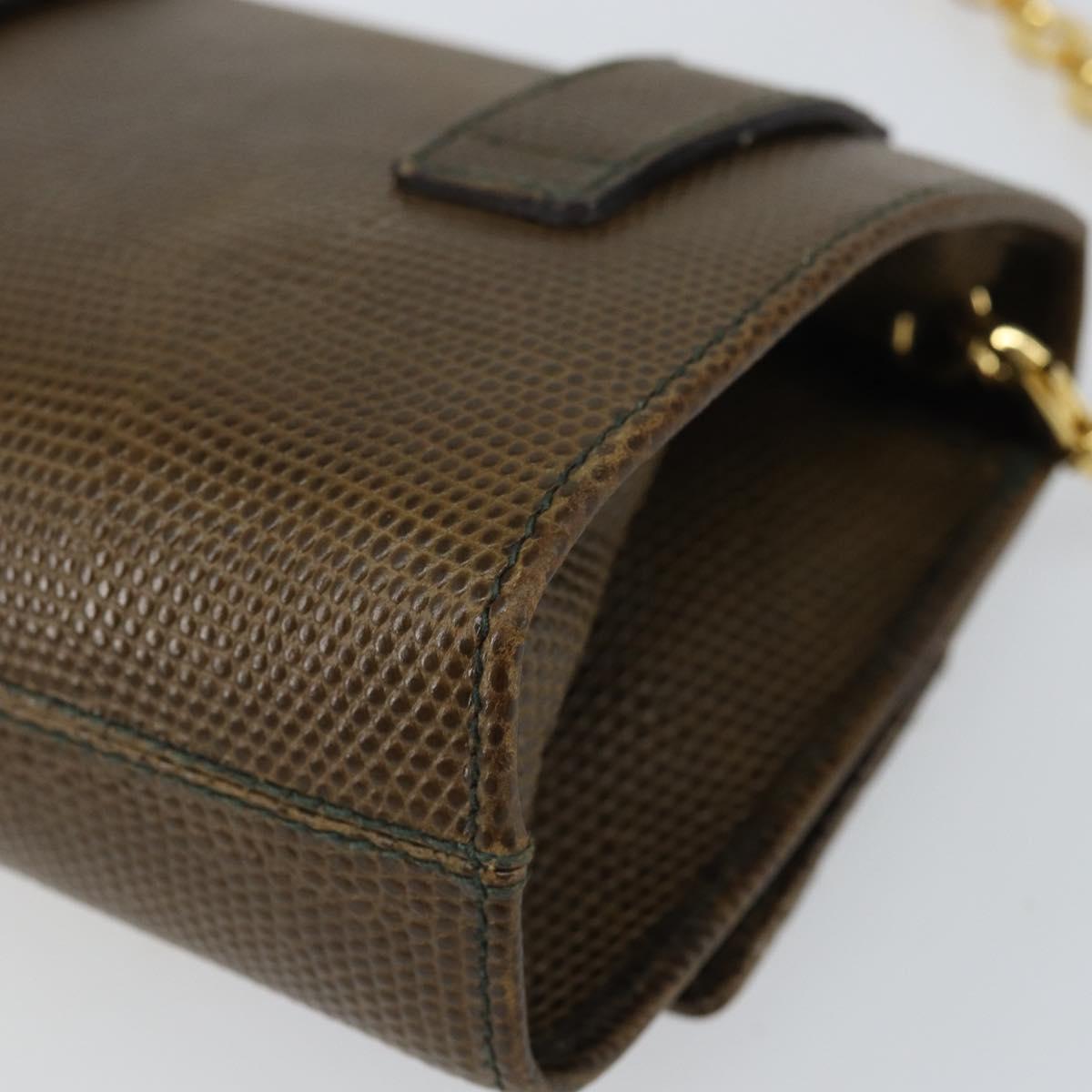 Salvatore Ferragamo Vara Ribbon Chain Bag Leather Brown Gold Auth ka2095