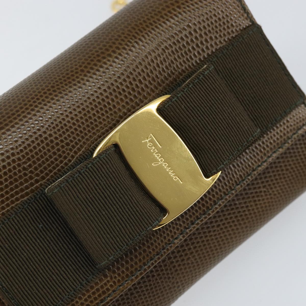 Salvatore Ferragamo Vara Ribbon Chain Bag Leather Brown Gold Auth ka2095