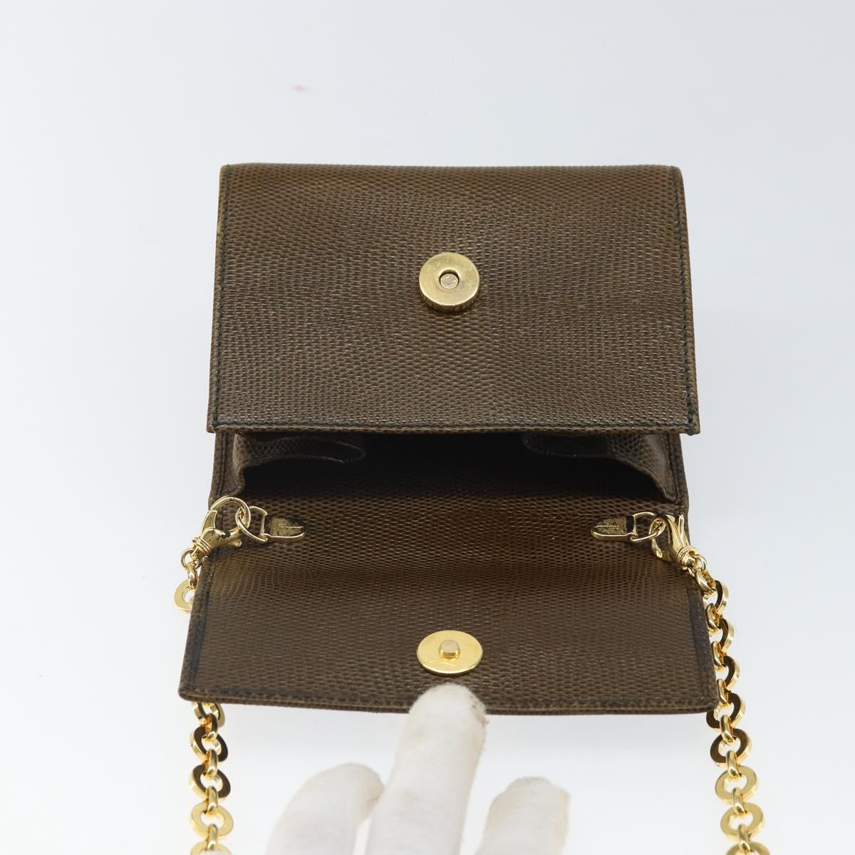 Salvatore Ferragamo Vara Ribbon Chain Bag Leather Brown Gold Auth ka2095