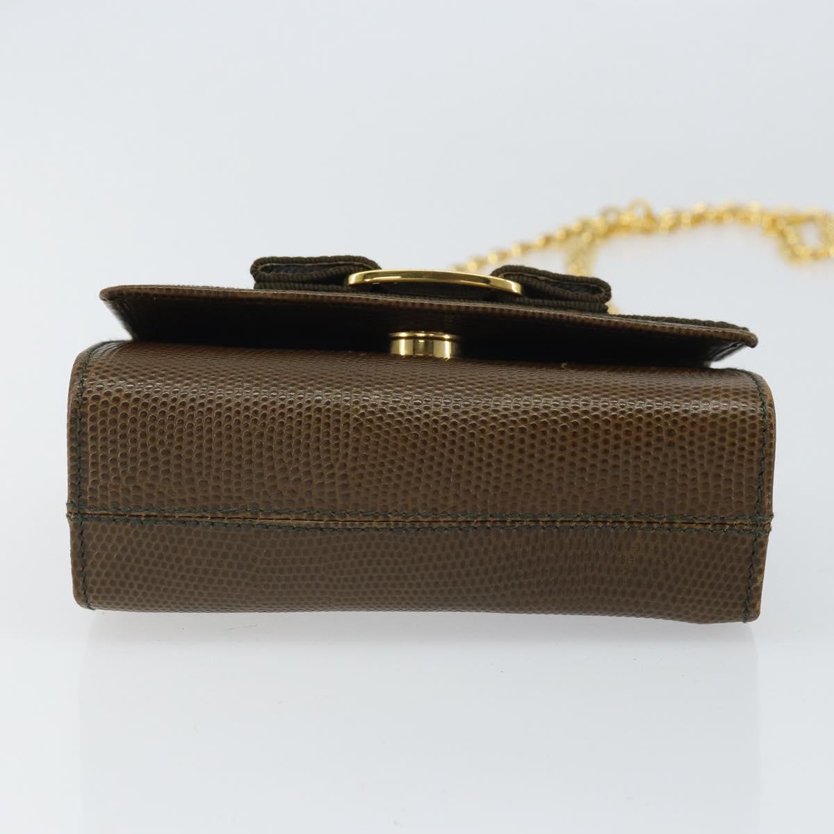 Salvatore Ferragamo Vara Ribbon Chain Bag Leather Brown Gold Auth ka2095