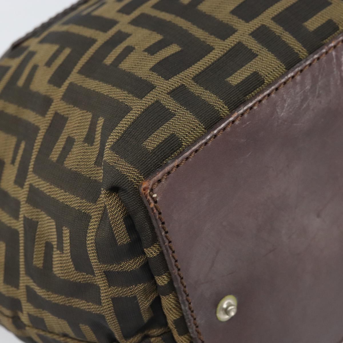 FENDI Zucca Canvas Hand Bag Brown Black Auth ka2103