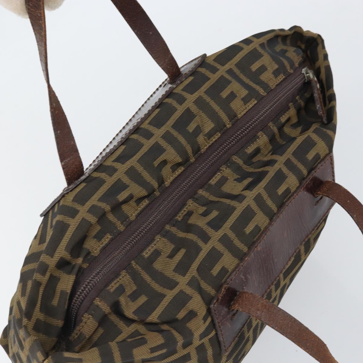 FENDI Zucca Canvas Hand Bag Brown Black Auth ka2103