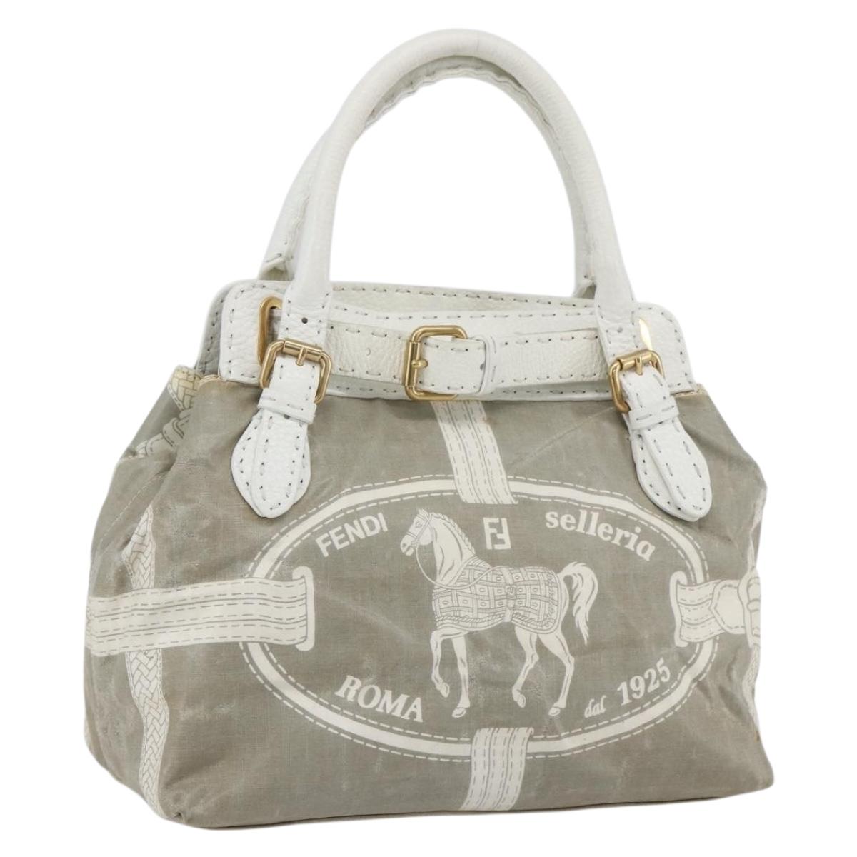 FENDI Hand Bag Coated Canvas Gray Gold Auth ka2104