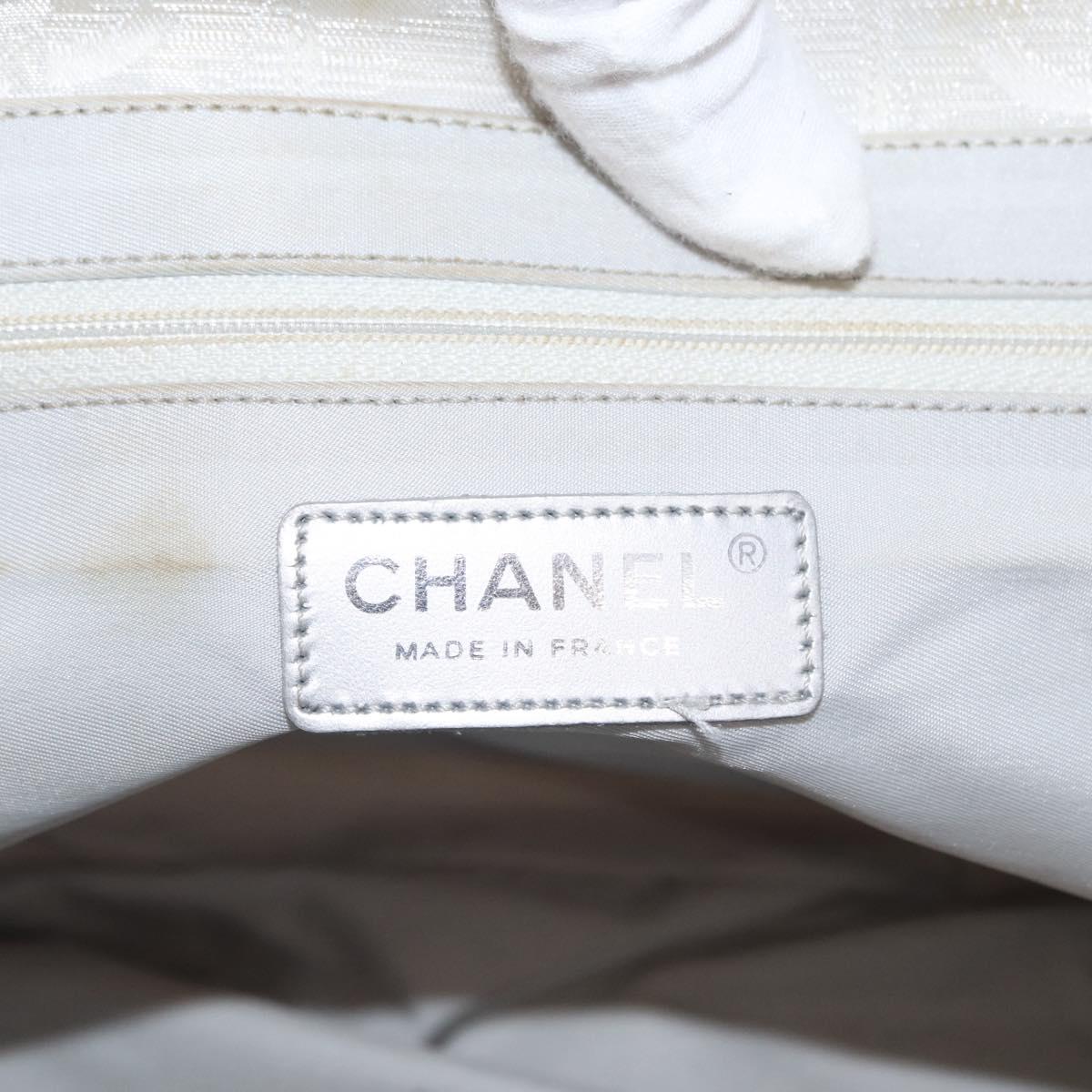 CHANEL New Travel Line Tote Bag Nylon Silver CC Auth ka2106