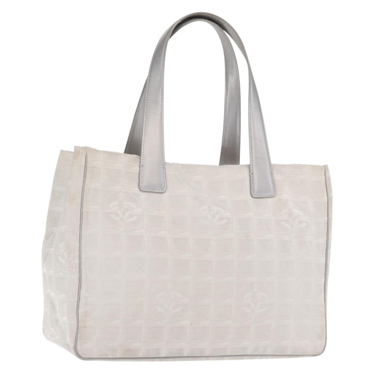 CHANEL New Travel Line Tote Bag Nylon Silver CC Auth ka2106